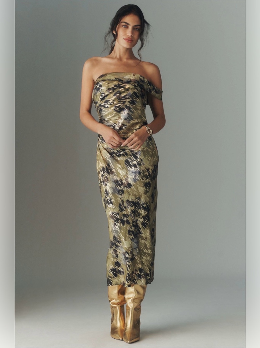 Anthropologie One-Shoulder Printed Slim Midi Dress NWT